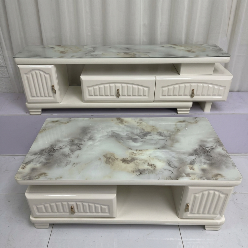 Cream Classic Marble-Top Coffee Table & TV Stand Set