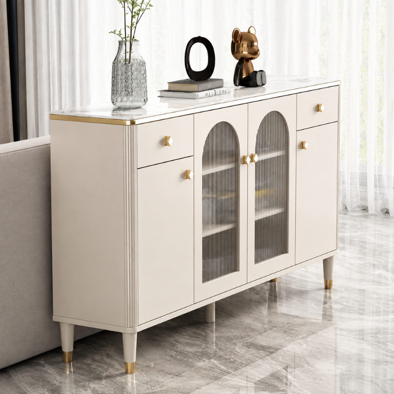 Cream Gold-Trim Console Cabinet
