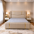 Cream Striped Chesterfield Bed