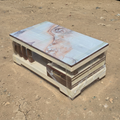 Cream Walnut Striped Marble-Top Coffee Table