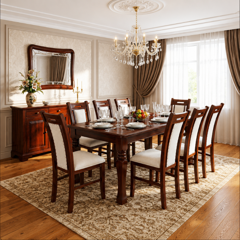 8-Seater Dark Brown Dining Table Set