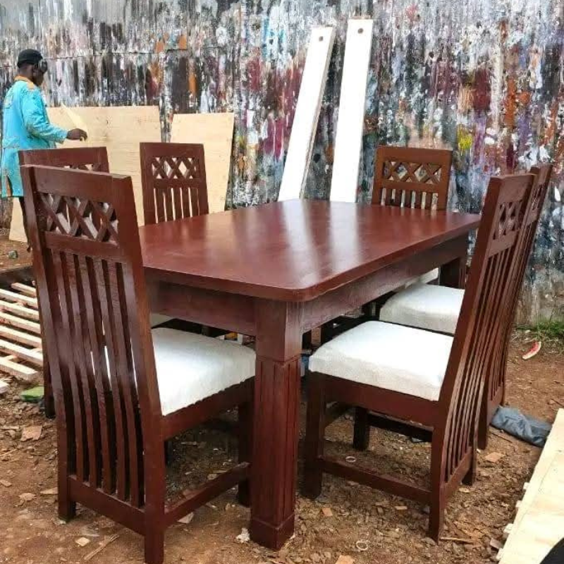 Dark Brown Lattice Back Dining Set – 6 Seater