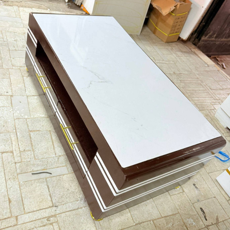 Dark Brown & White Striped Marble-Top Coffee Table