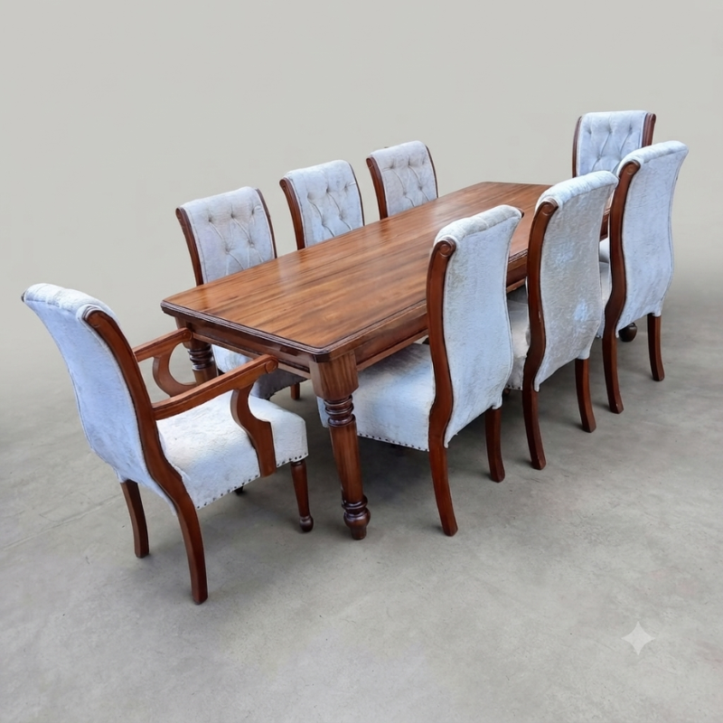 6 Seater Dark Wood Dining Table Set