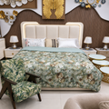 Floral Upholstered Gold Trim Bed