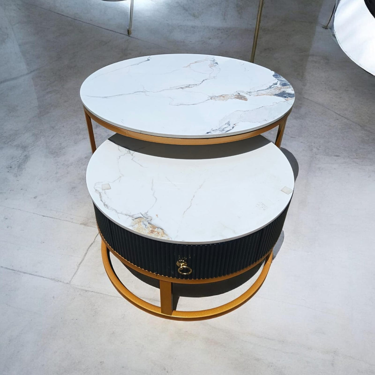 Fluted Navy-Base Marble Nesting Table