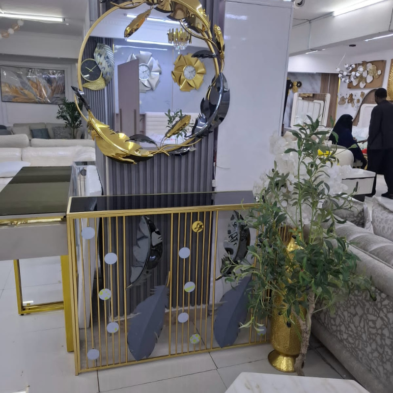 Gold Console Table with Round Mirror