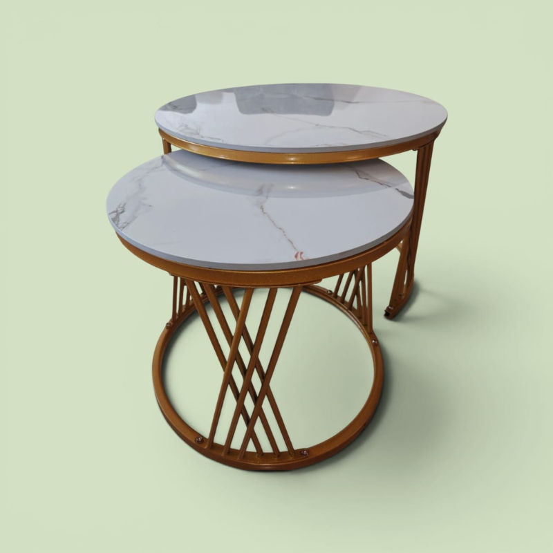 Gold Crisscross-Base Marble Nesting Table Set