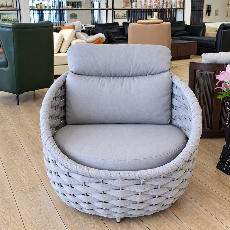 Grey Rope-Woven Round Accent Chair