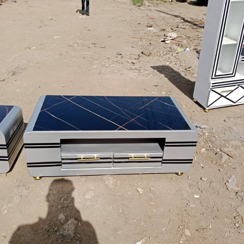 Grey Black Dark Marble-Top Coffee Table