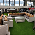 L-Shaped Rattan Outdoor Sofa Set — Grey/White