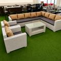 L-shaped White Rattan Outdoor Sofa