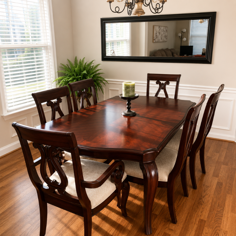 6-Seater Mahogany Dining Set with Carved Chair Backs