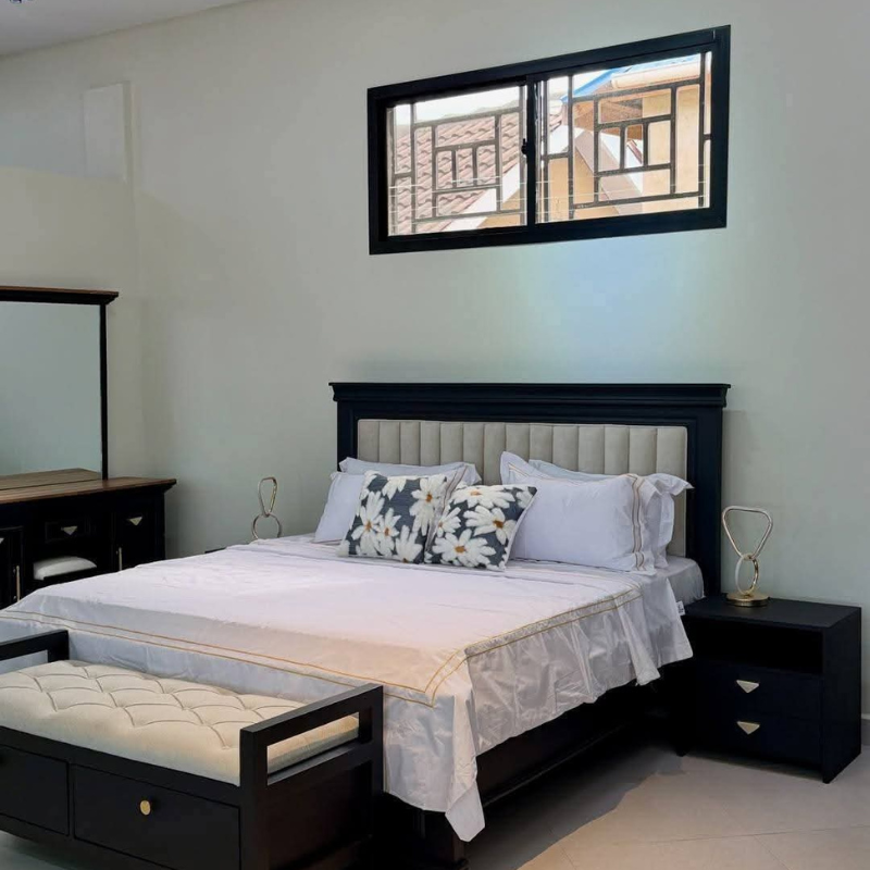 Modern Black Panel Bed with Bedroom Set