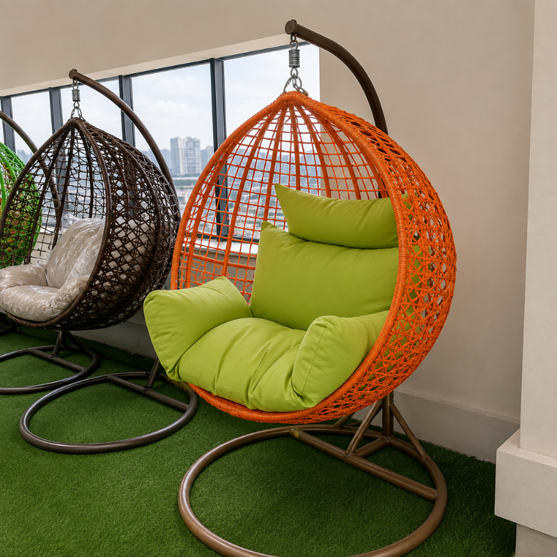 Orange Swing Chair - Green Cushions