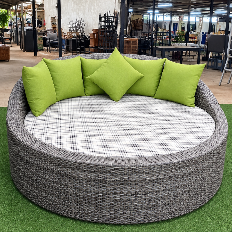 Round Grey Wicker Outdoor Daybed