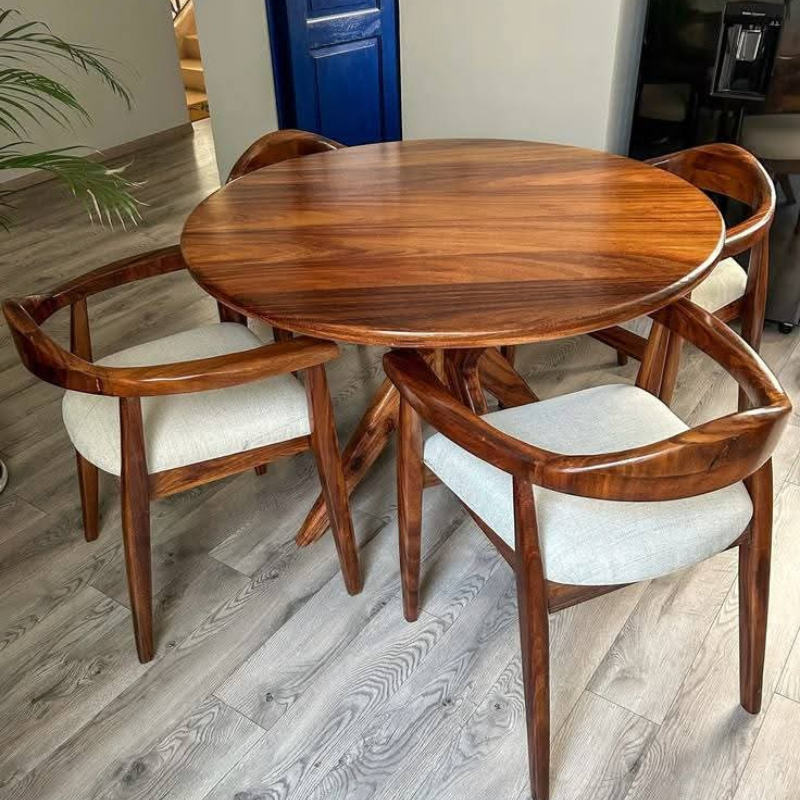 Round Walnut Dining Table Set – 4 Seater