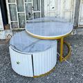 Round White Marble Ribbed Coffee Table