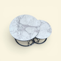 Round Marble Nesting Table Set Black Frame
