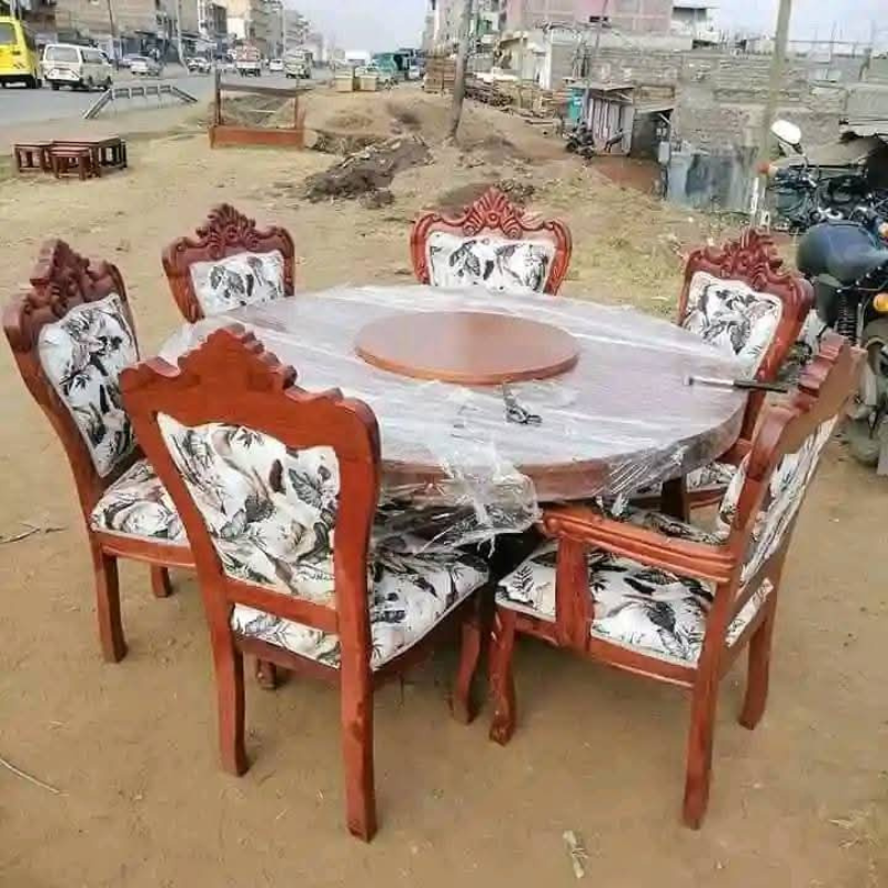 Royal Round Wooden Dining Table Set – 6 Seater