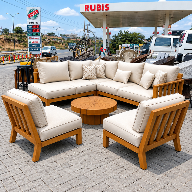Natural Wood Outdoor Sectional Set