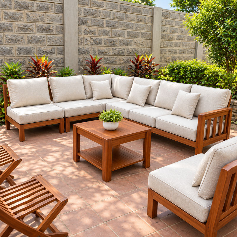 Natural Wood Outdoor Sectional Set