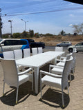 12-seater white wicker dining set
