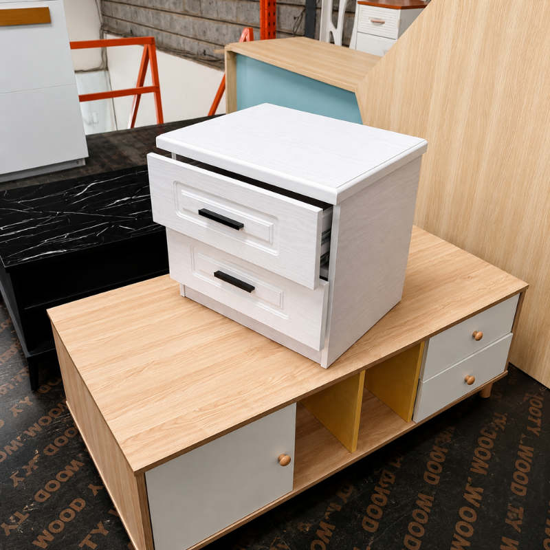 White 2-Drawer Nightstand on Wooden Console Base
