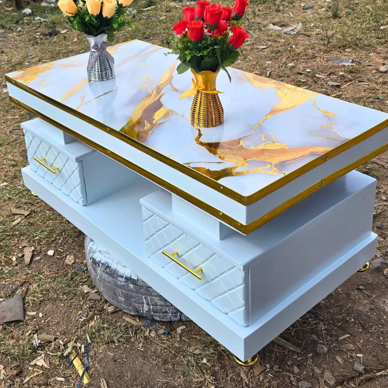 White Gold Coffee Table with Drawers