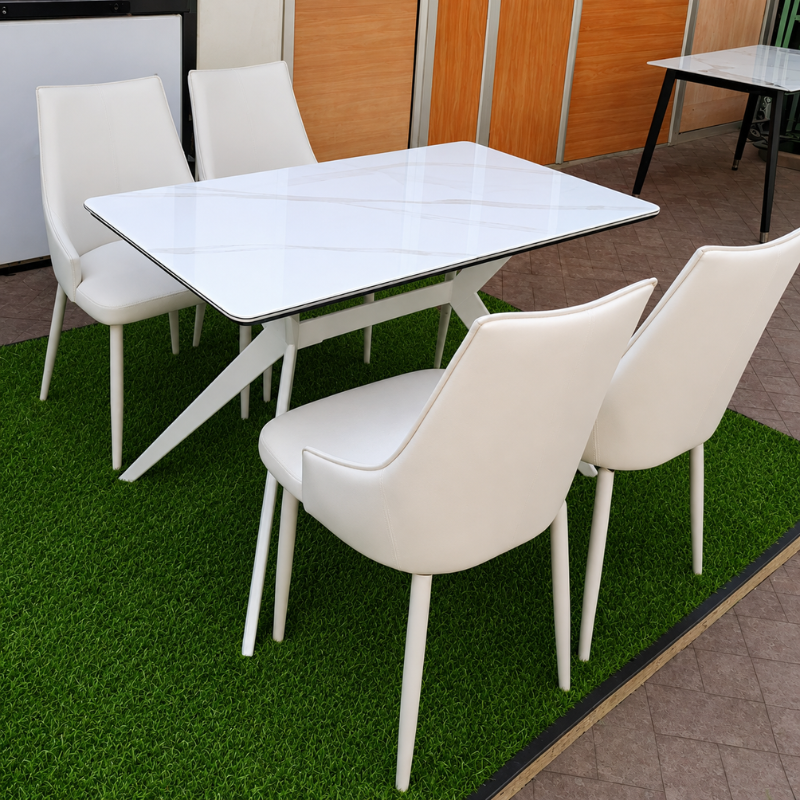 White Marble 4-Seater Dining Set