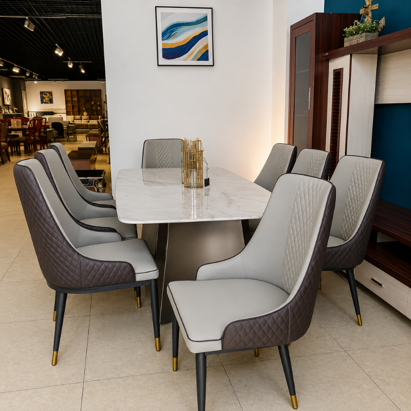 White Marble 8-Seater Dining Set