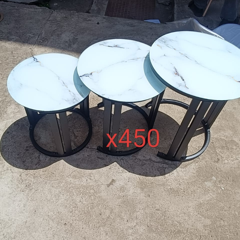 White Marble Round Coffee Table Set – 3 Piece