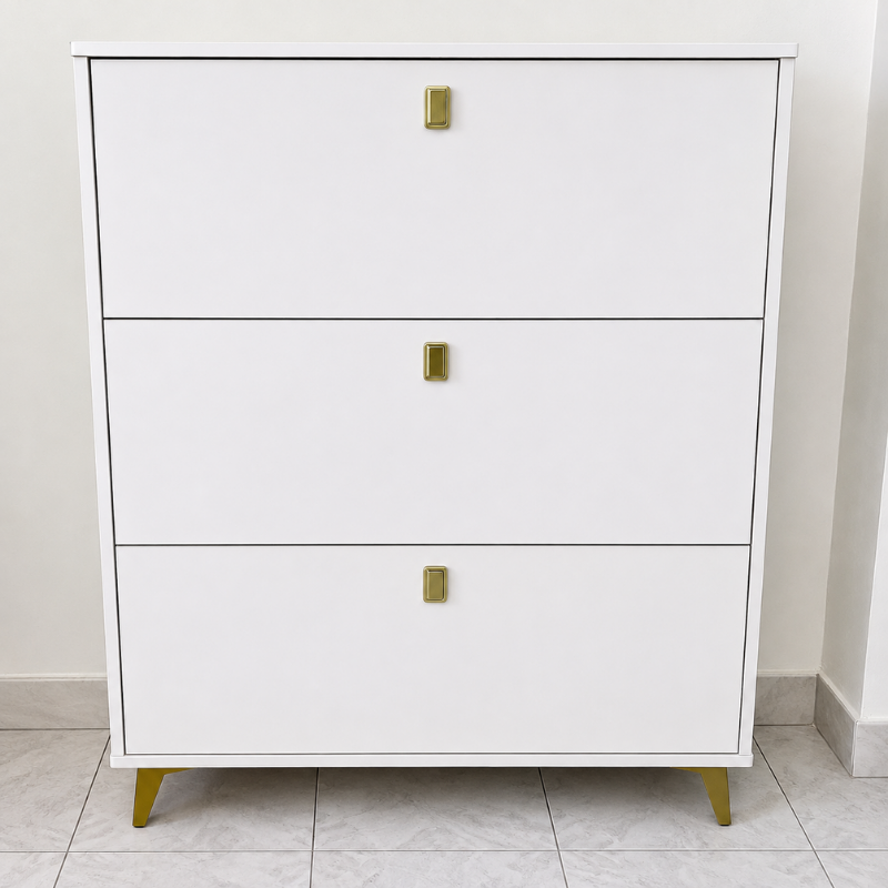 White Minimalist Gold-Handle Chest of Drawers