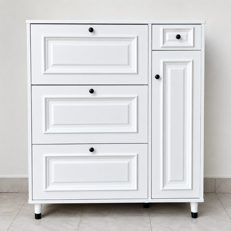 White Panel Chest with Side Cabinet