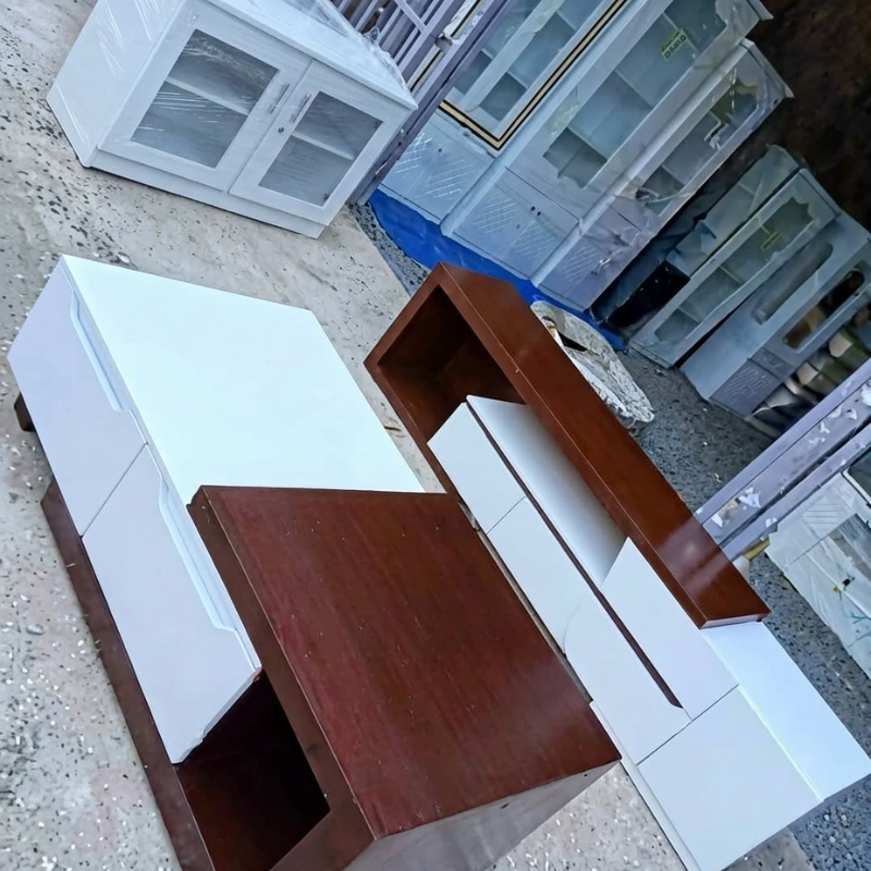 White Walnut Two-Tone Coffee Table & TV Stand Set.