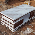 White Walnut Coffee Table with Grey Veined Marble Top