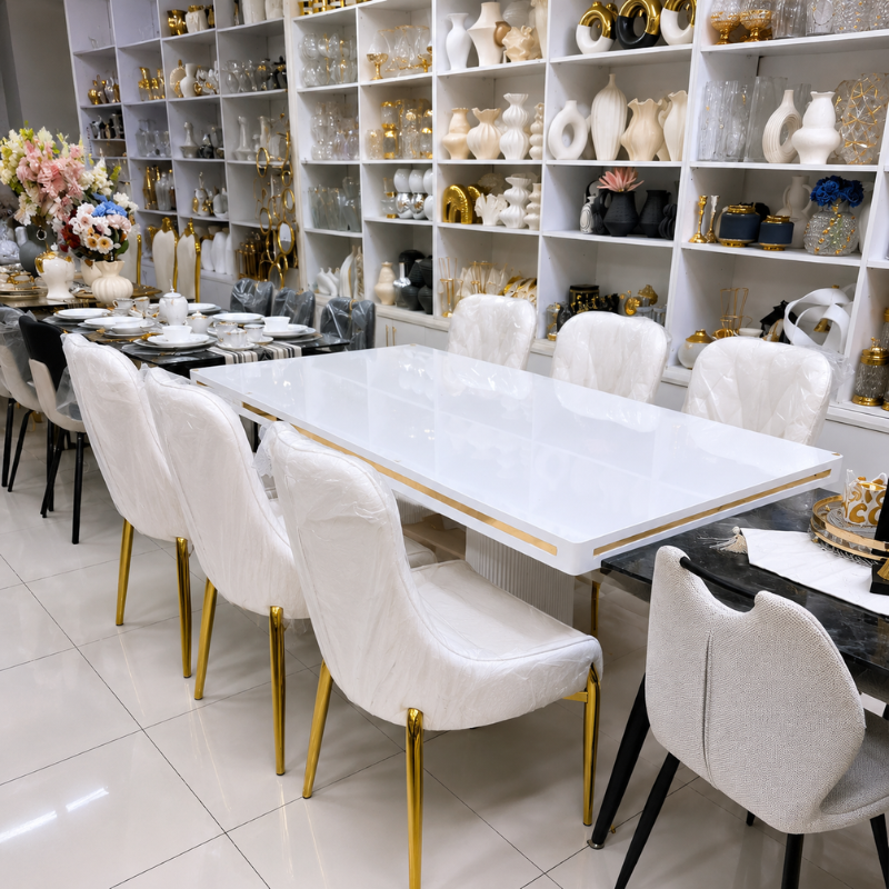 White and Gold 6-Seater Dining Set