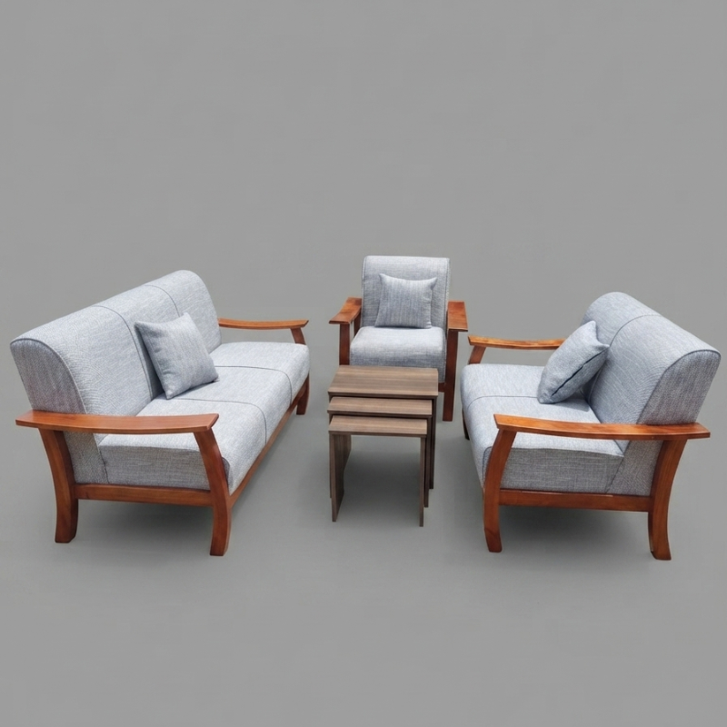 Wooden Grey 6 Seater Sofa