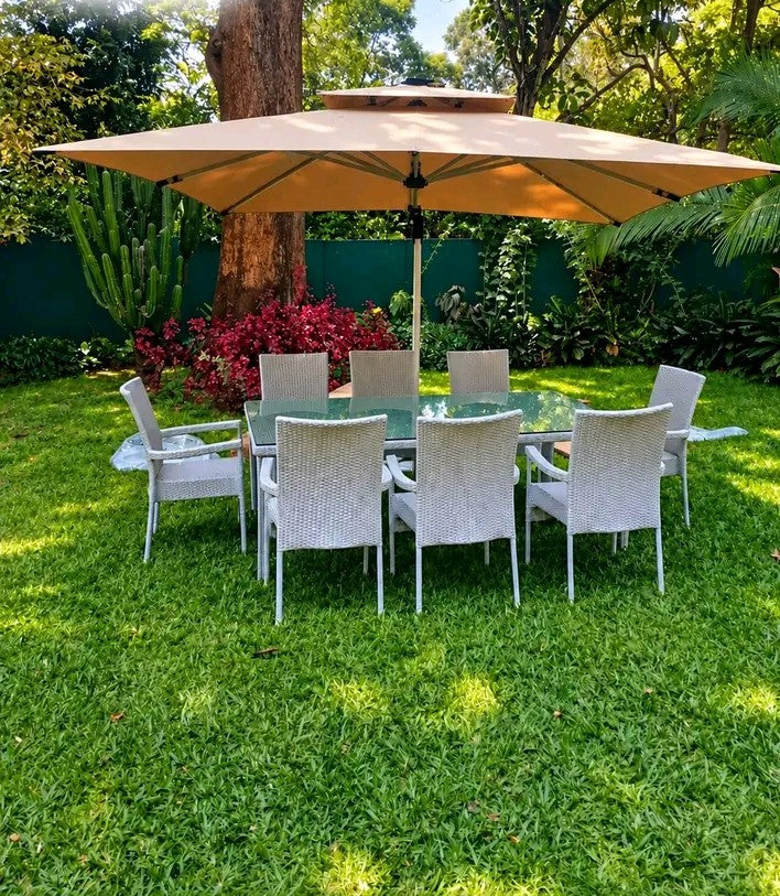 Cantilever Garden Umbrella with 8 Seater Dining Set